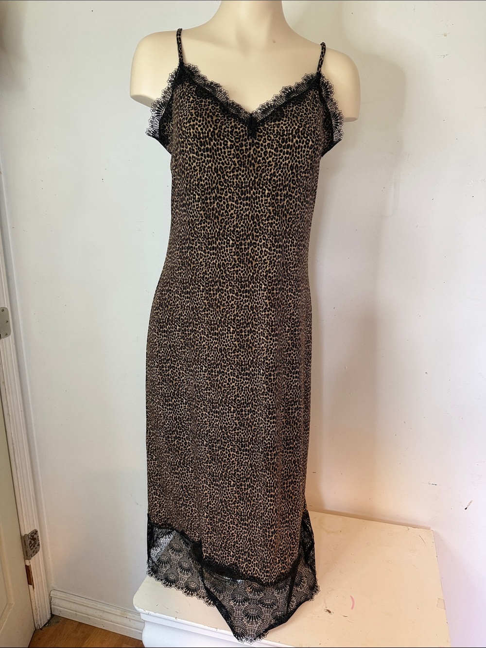 MICHAEL Michael Kors Leopard-Print Lace-Trim Slip Dress - Black & Brown